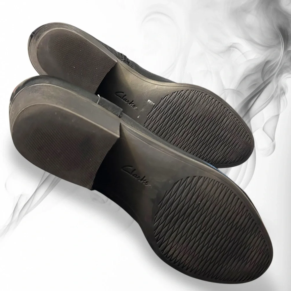 Clarks Boylan Dawn Leather Block Heel Comfort Fall Ankle Boot Black 11 - Picture 4 of 9